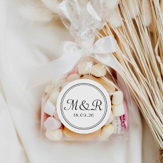 Rond Sticker Mariage Monogramme de calligraphie noire m