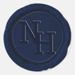 Rond Sticker Mariage Monogramme en cire bleu foncé de l