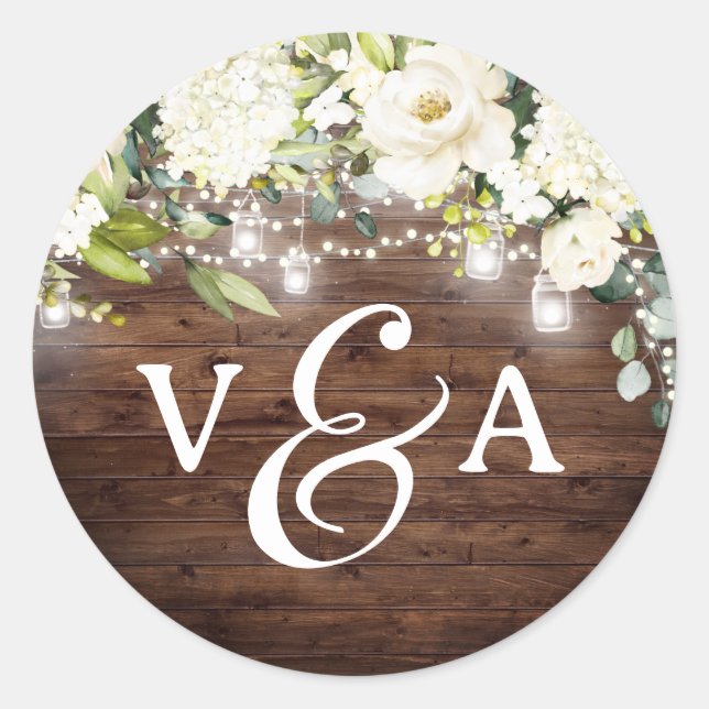 Rond Sticker Mariage Monogramme Floral (Devant)