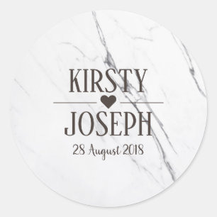 Rond Sticker Mariage Monogramme Marbre blanc moderne