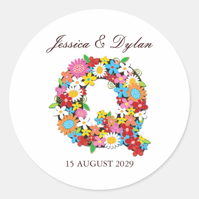 Rond Sticker Mariage Monogramme Q (Devant)