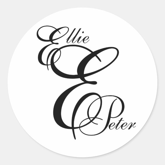 Rond Sticker Mariage Monogramme Trois lettres et noms (Devant)