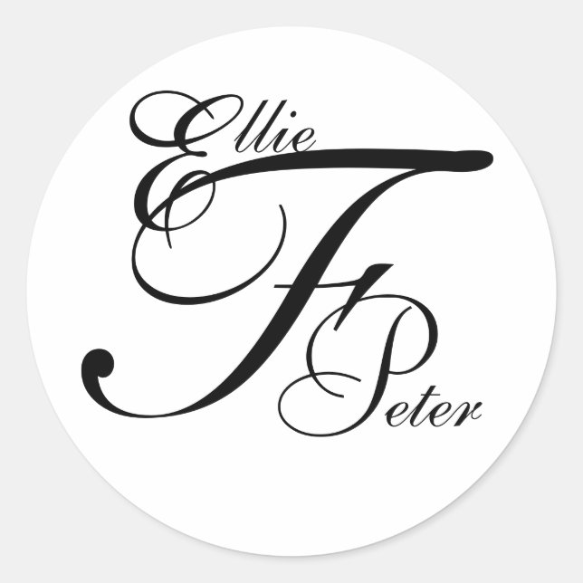 Rond Sticker Mariage Monogramme Trois lettres et noms (Devant)