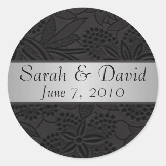 Rond sticker mariage noir avec ruban argent