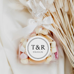 Rond Sticker Mariage noir et blanc monogramme minimal