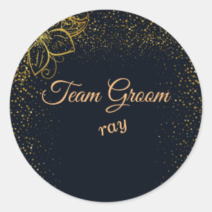 Rond Sticker Mariage personnalisé Team Groom Black/Gold