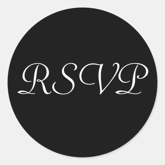 Rond Sticker Mariage RSVP -Noir avec lettres blanches (Devant)