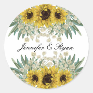 Rond Sticker Mariage tournesol et vert