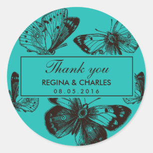 Rond Sticker Mariage Turquoise Blue Butterfly