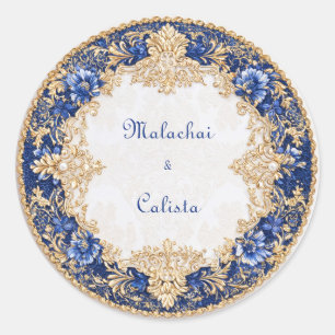 Rond Sticker Mariage Victorian Blue & Gold