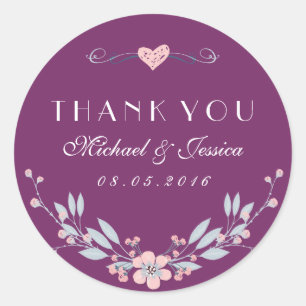 Rond Sticker Mariage Vintage violet avec amour