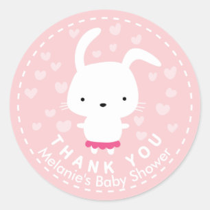 Rond Sticker Merci Baby shower rose Kawaii Bunny