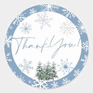 Rond Sticker Merci Blue Winter Wonderland