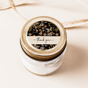 Rond Sticker Merci Boho noir