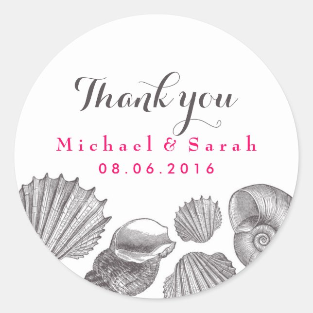 Rond Sticker Merci de mariage White Seashells Beach (Devant)
