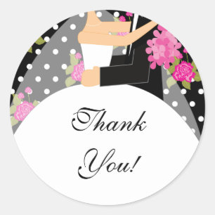 Rond Sticker Merci de mariée et de chambre rose florale