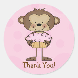 Rond Sticker Merci de singe Cupcake