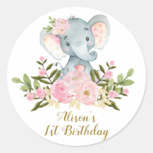 Rond Sticker Merci éléphant Fleurs Faveurs d'anniversai