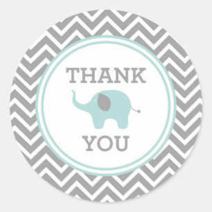 Rond Sticker Merci Favor Blue Elephant