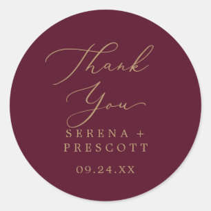 Rond Sticker Merci Favor Burgundy en or délicat