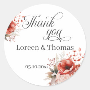 Rond Sticker Merci Favor Fleur Delicate Élégant