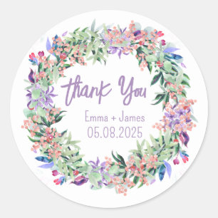Rond Sticker Merci Floral Aquarelle