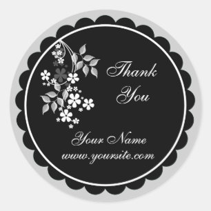 Rond Sticker Merci - Floral blanc