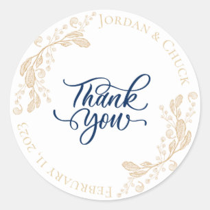 Rond Sticker Merci Gold Leaf Wedding Favor