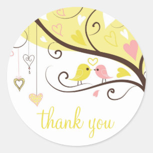 Rond Sticker Merci Inséparable jaune et rose