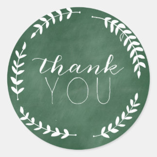 Rond Sticker Merci Laurel Emerald Green Chalkboard