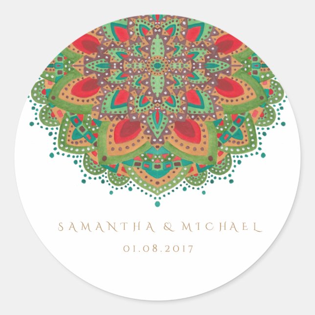 Rond Sticker Merci Mariage Mandala vert (Devant)