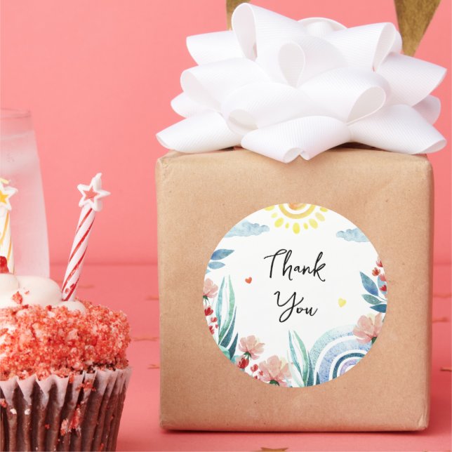 Rond Sticker Merci pour baby shower avec design. (Fête)