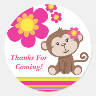 Rond Sticker Merci pour fille singe (rose)