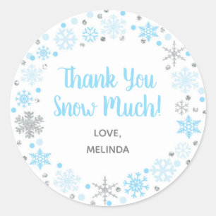 Rond Sticker Merci Snow Très Favorisé Bleu & Argent