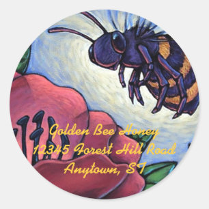 Rond Sticker Miel Bee Visite Fleurs Beekeeper Produit