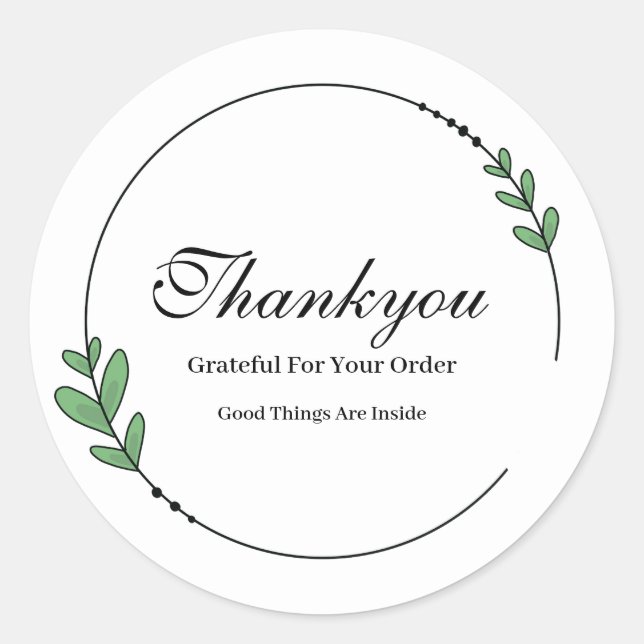 Rond Sticker minimaliste à feuilles simples Thankyou (Devant)