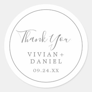 Rond Sticker minimaliste Merci Argent Faveur Mariage