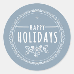 Rond Sticker moderne Happy Holiday Round Blue Christmas