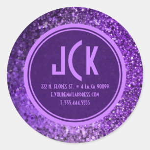 Rond Sticker moderne Parties scintillant violet monogra