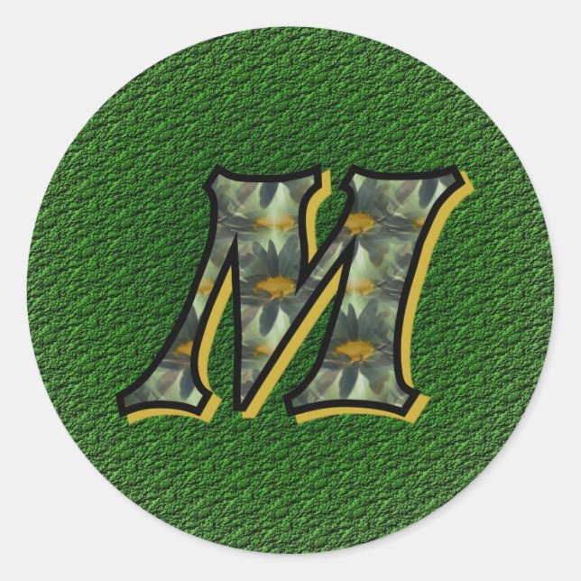 Rond Sticker Monogram Initial M Black Daisers (Devant)