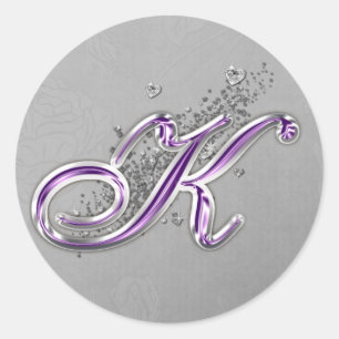 Rond Sticker Monogram K pour Parties scintillant violet