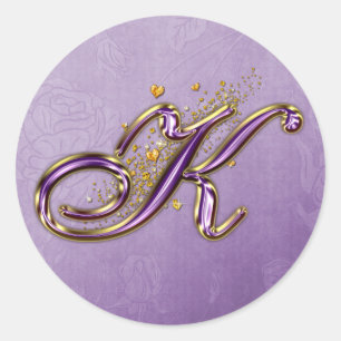 Rond Sticker Monogram K pour Parties scintillant violet