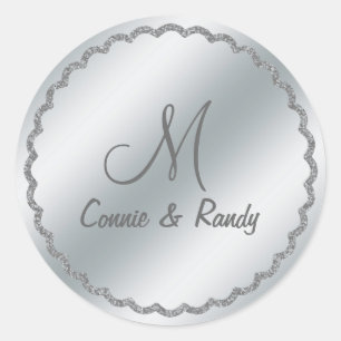 Rond Sticker Monogram Mariage Silver Foil