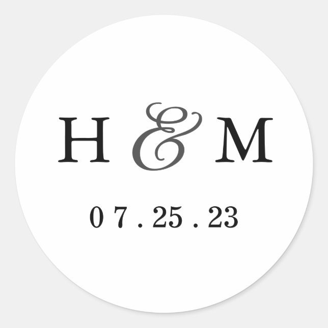 Rond Sticker Monogram Mariage simple - Blanc (Devant)
