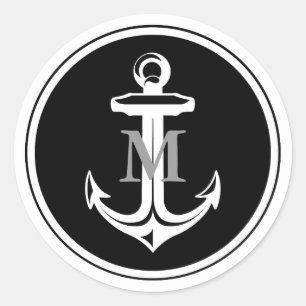 Rond Sticker monogramme Ancre noire