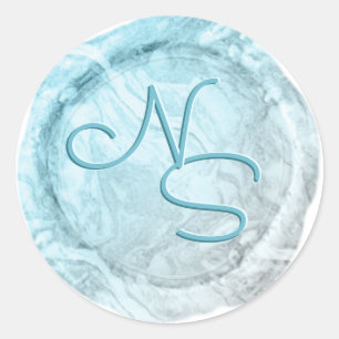 Rond Sticker Monogramme de cire bleue marbrée moderne