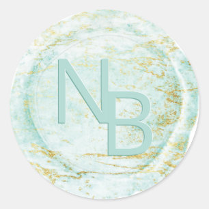 Rond Sticker Monogramme de cire de marbre moderne Aqua