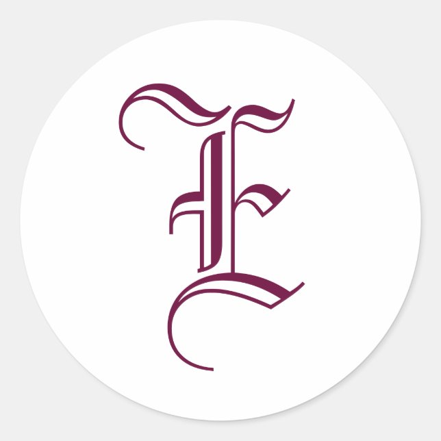 Rond Sticker Monogramme "E" Vieux texte anglais Style_V (Devant)