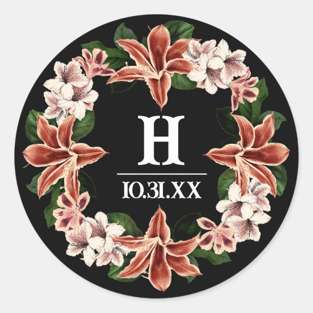 Rond Sticker Monogramme foncé et Moody Botanique Noir (Devant)