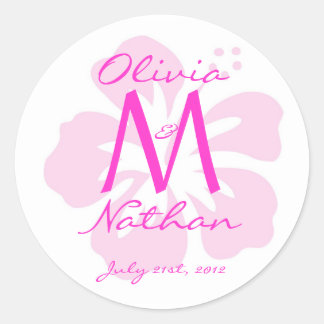 Rond Sticker Monogramme HIbiscus rose